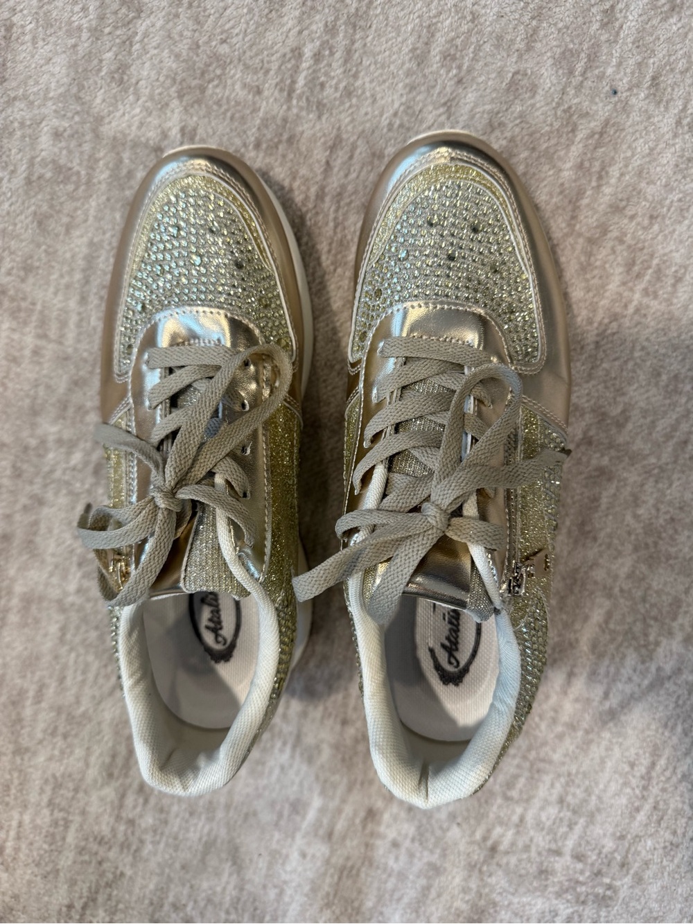 Women's Embellished Gold Lace-Up Fashion Sneakers